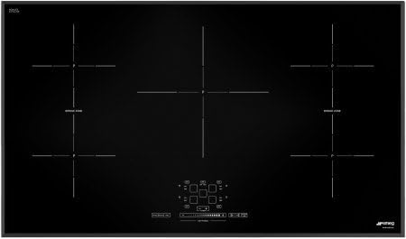Smeg SIMU536B 37' Induction Cooktop with 5 High Light Radiant Element Black Suprema Glass Soft Touch Controls and 1 Variable Burner with 3 Adjustment Levels in
