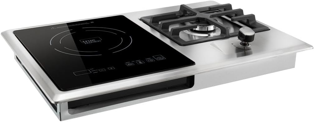 ToughGrade 2 Burner RV Cooktop, 1 x 1600W Induction Burner, 1 x 6500BTU Gas Burner | RV Cooktop | Camper Cooktop