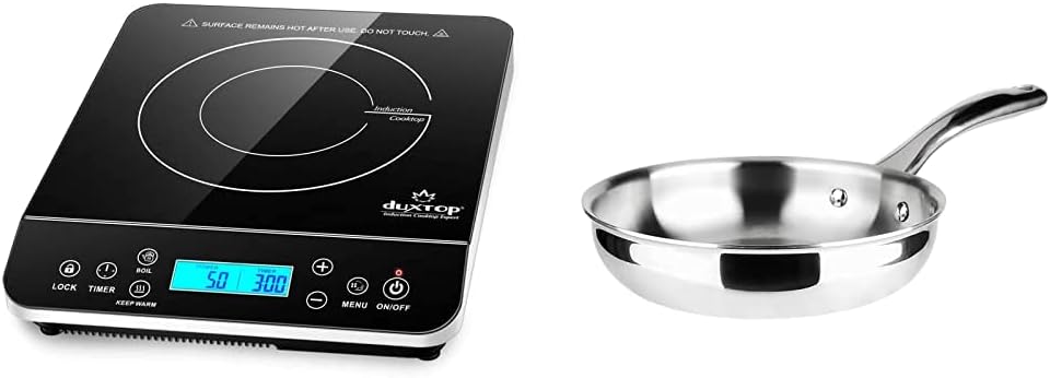 Duxtop Portable Induction Cooktop, Silver 9600LS/BT-200DZ & Duxtop Whole-Clad Tri-Ply Stainless Steel Stir-Fry Pan Kitchen Induction Cookware 8 Inches