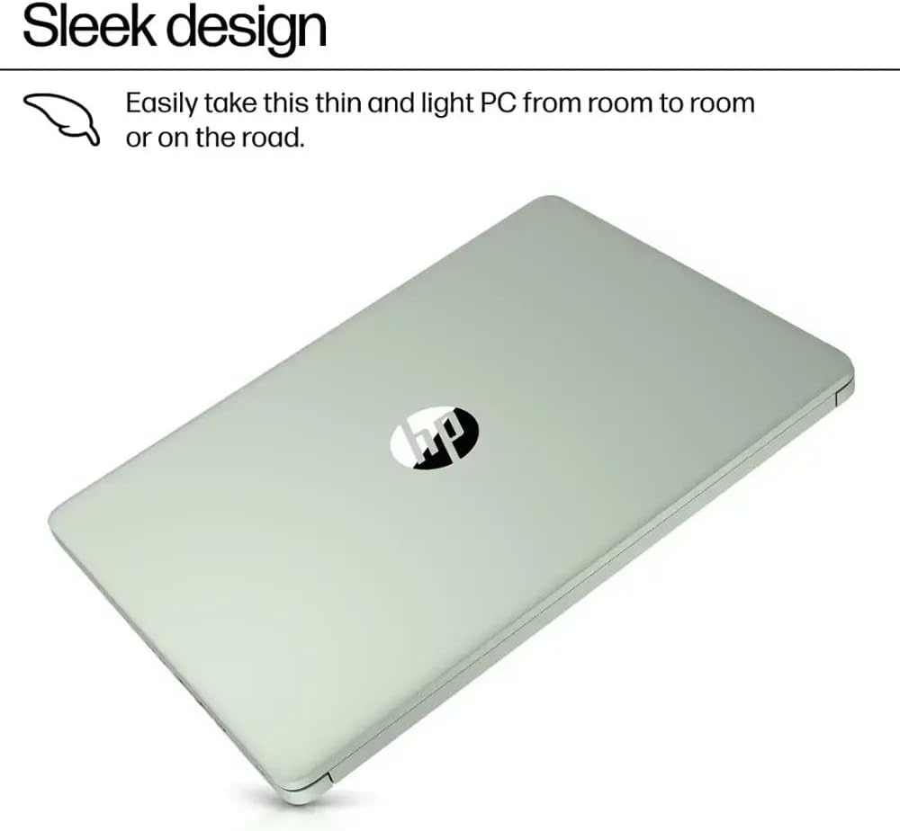 HP Ultra Thin 14' Laptop with Copilot, Intel N150, 16GB RAM, 384GB(128GB eMMC+256GB SD Card) • HUB • Mouse, Windows 11 Pro, 1-Year Office 365, Lightweight Green Notebook for Work & School