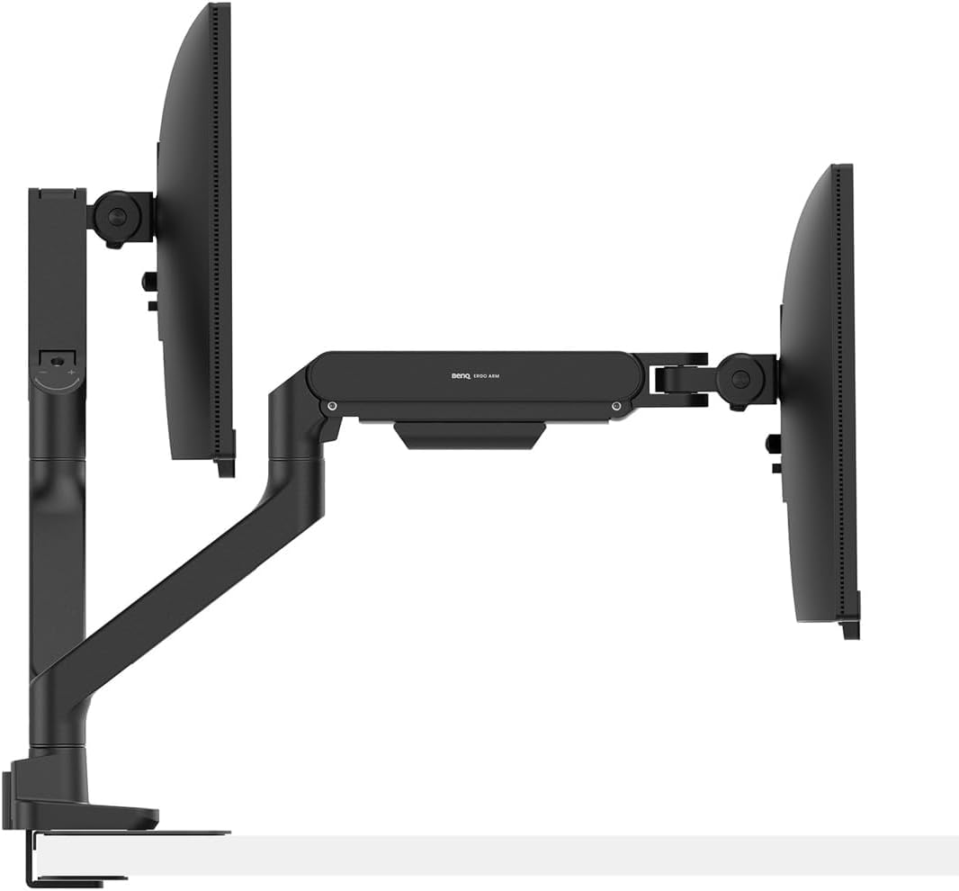 BenQ BDH01 Dual Monitor Arm -Gas Spring Monitor Stand for 2 Screens Up to 35'' & 44lbs, Heavy Duty, Quick Installation, No Sagging, Top Clamp and Grommet Base, Reinforcement Plate, VESA 75x75 &100x100