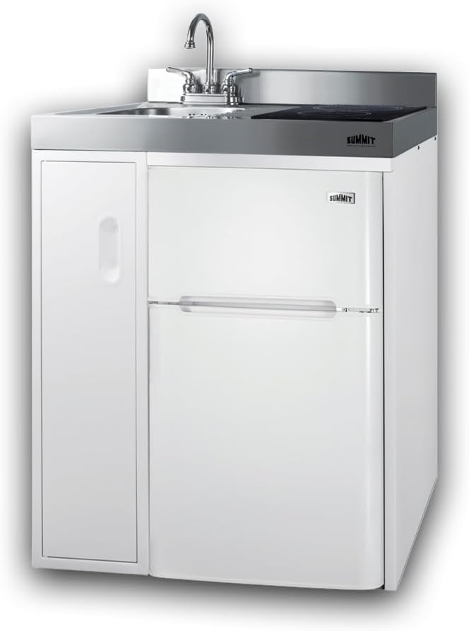 Summit 30' Wide All-In-One Kitchenette, 2-Door Refrigerator-Freezer, 2-Burner Induction Cooktop, Sink, and Storage, White- C30IND