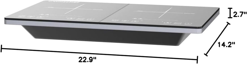 Double Induction Cooktop AMZCHEF Induction Cooker 2 Burners, Low Noise Electric Cooktops With 1800W Sensor Touch, 20 Temperature & Power Levels,Independent Control,3-hour Timer, Safety Lock