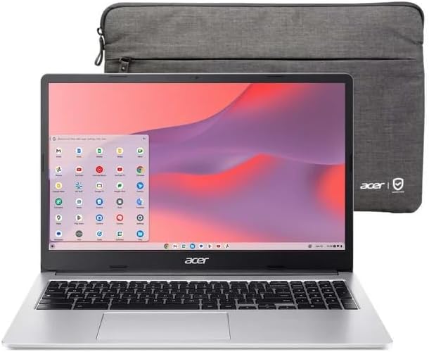 acer Chromebook 315, 15.6' FHD Display Laptop, Intel Celeron N4500, 4GB RAM, 64GB eMMC, Webcam, Chrome OS, Pure Silver, Protective Sleeve Included, TWE 64GB SD Card
