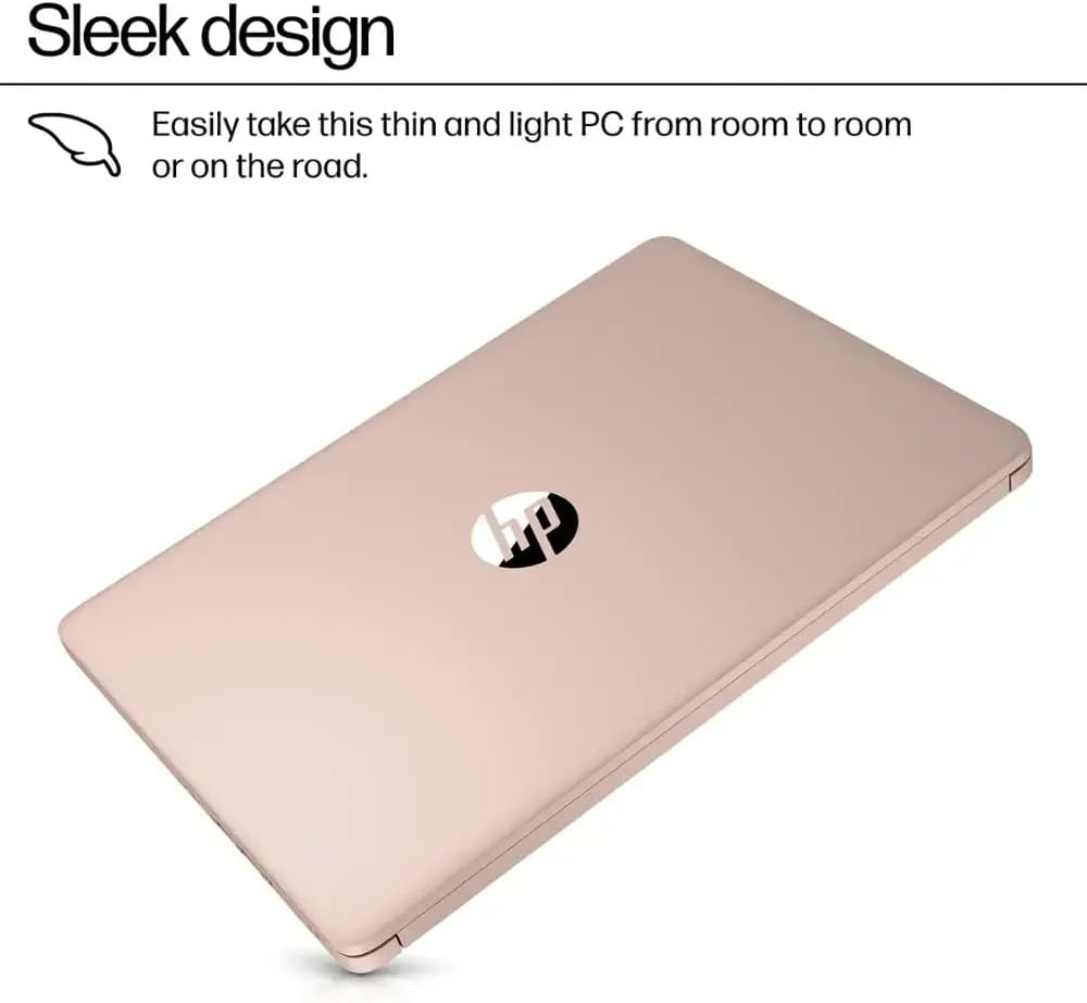 HP Ultra Thin 14' Laptop with Copilot, Intel N150, 16GB RAM, 384GB(128GB eMMC+256GB SD Card) • HUB • Mouse, Windows 11 Pro, 1-Year Office 365, Lightweight Rose Gold Notebook for Work & School