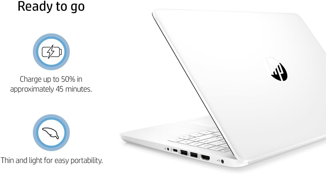 HP 14' HD Student Business Laptop, Intel Quad-Core N4120, 16GB RAM, 128GB Storage, (64GB eMMC+64GB SD Card), 1 Year Office 365, Slim Design, Webcam, HDMI, Bluetooth, WiFi, Win 11 S, White