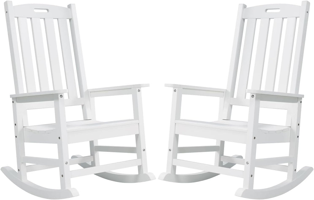 Psilvam Oversized Outdoor Rocking Chair Set of 2, Porch Rocker with 21' Wide Seat and 32' Tall Backrest, Pre-Assembled with Most Components for Effortless Installation (White)