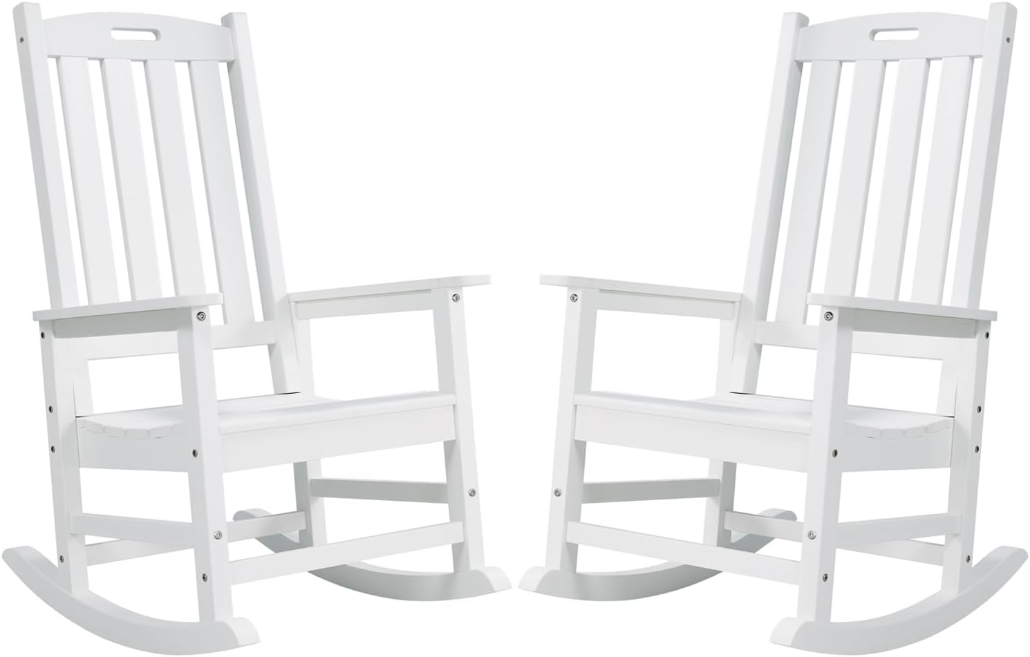 Psilvam Oversized Outdoor Rocking Chair Set of 2, Porch Rocker with 21' Wide Seat and 32' Tall Backrest, Pre-Assembled with Most Components for Effortless Installation (White)