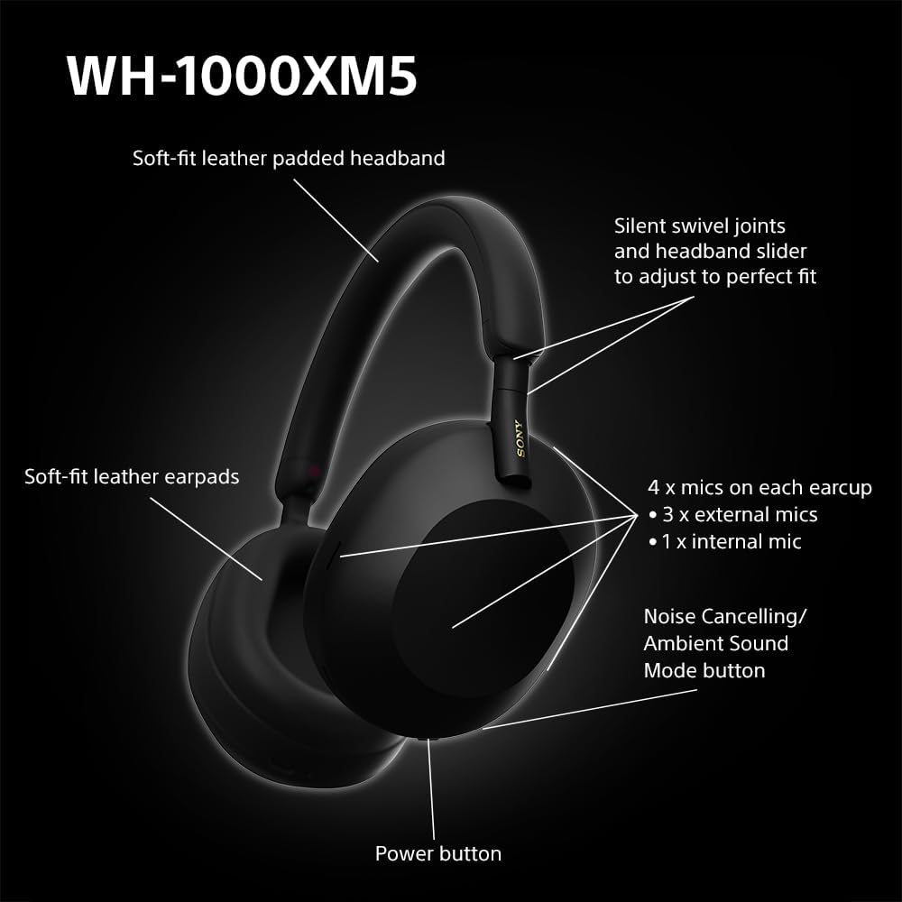 Sony Noise Canceling Wireless Headphones - 30hr Battery Life - Over-Ear Style - Optimized for Alexa and Google Assistant - Built-in mic for Calls - WH-1000XM5B.CE7 - Limited Edition - Charcoal Black