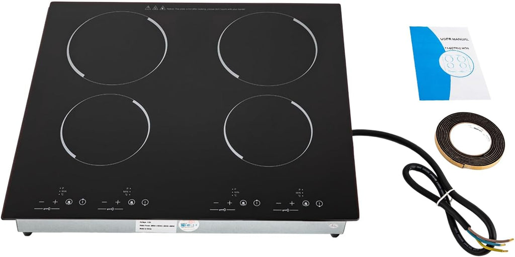 3000W Digital Induction Cooktop 4-Burner Electric Ceramic Cooktop Portable Electric Built-in Cooktop Sensor Touch Control Countertop Electric Hot Plate for Kitchens, Hotels, Restaurants