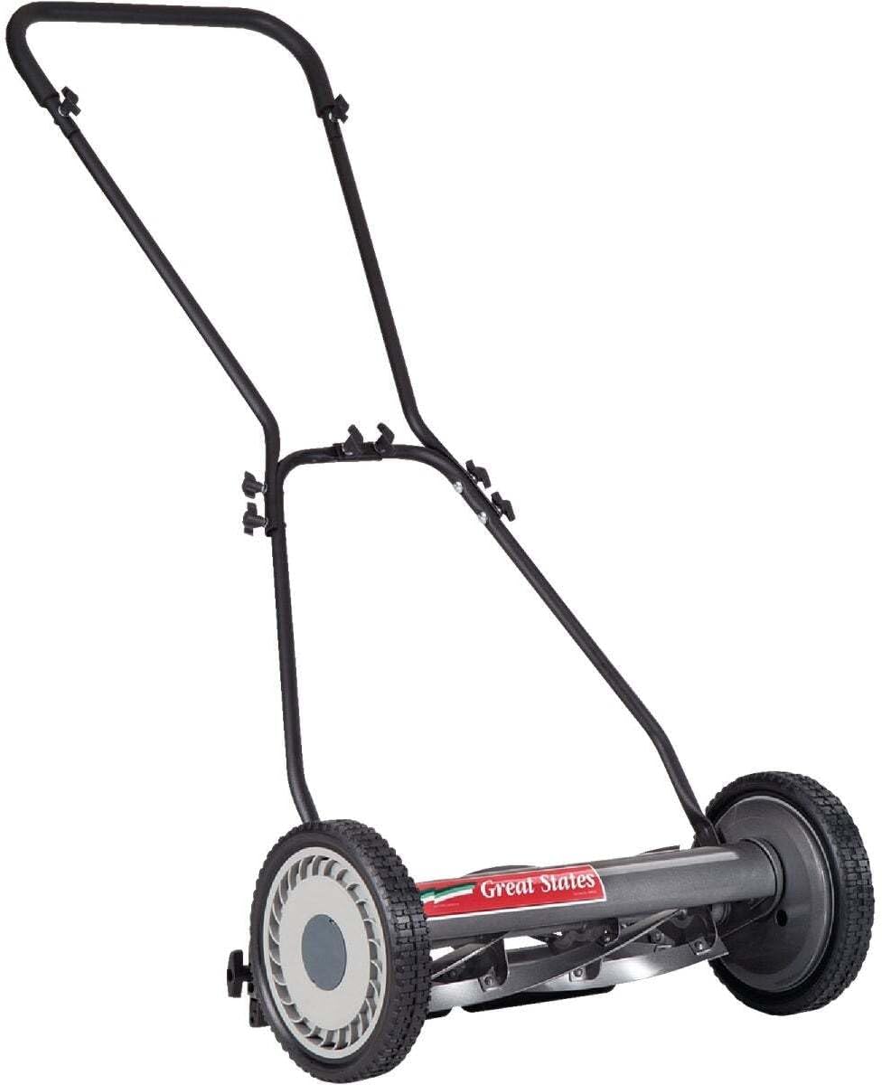 Great States 815-18 18-Inch 5-Blade Push Reel Lawn Mower, 18-Inch, 5-Blade, Grey