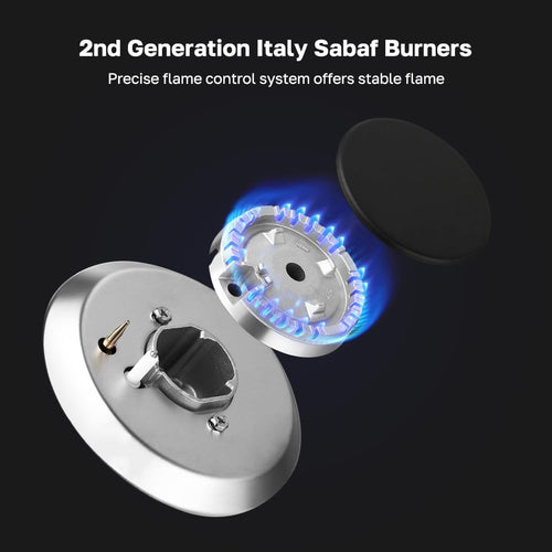 12 Inch Gas Cooktop, ThermoMate Heavy Built In Gas Rangetop with 2 High Efficiency SABAF Burners, NG/LPG Convertible 304 Stainless Steel Stove Top with Flame Out Protection, CSA Certified