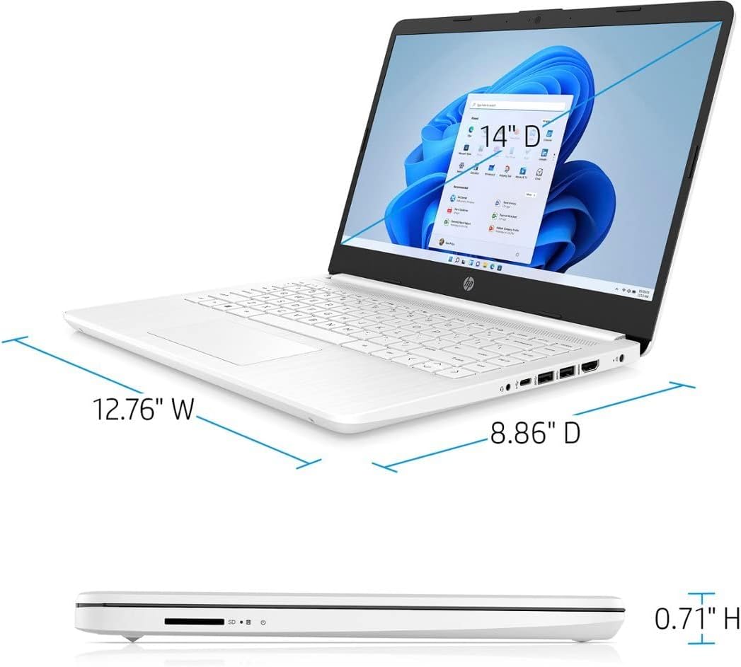 HP Portable Laptop, Student and Business, 14' HD Display, Intel Quad-Core N4120, 16GB DDR4 RAM, 64GB eMMC, Webcam, SD Card Reader, HDMI, Wi-Fi, Windows 11 Home, White (Renewed)
