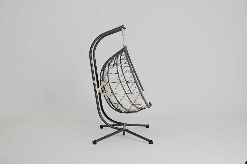2 - Person Hanging Egg Chair with Stand, Steel Frame, for Outdoor & Indoor Use Double Wicker Egg Chair for Patio, Garden, or Balcony, Beige Cushion
