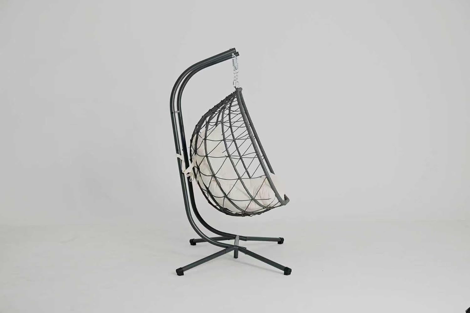 2 - Person Hanging Egg Chair with Stand, Steel Frame, for Outdoor & Indoor Use Double Wicker Egg Chair for Patio, Garden, or Balcony, Beige Cushion