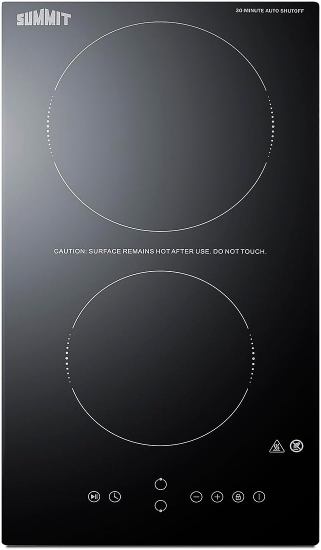 Summit 12' 2-Burner Radiant Cooktop, Black, Ceramic Glass, 230V, ADA Compliant- CRH2BT30230