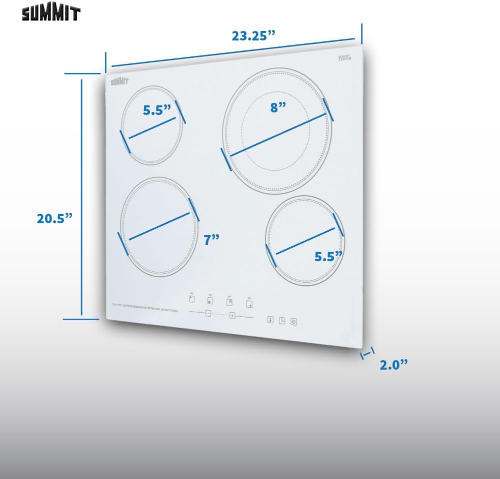 Summit 24' 4 Burner Electric Cooktop 230 Volt Radiant Cooktop, ADA Compliant, White- CR4B23T6W