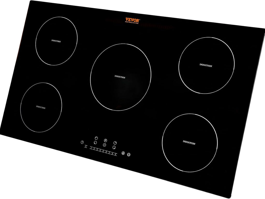 VEVOR Electric Cooktop, 5 Burners, 36'' Induction Stove Top, Built-in Magnetic Cooktop 9200W, 9 Heating Level Multifunctional Burner, LED Touch Screen w/Child Lock & Over-Temperature Protection