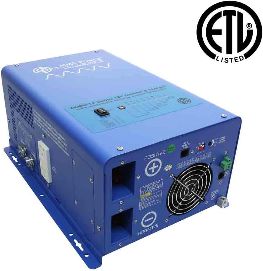 AIMS Power 2000 Watt 12 VDC Pure Sine Inverter Charger 120 VAC Output 70A Charger 30A Transfer Switch ETL Cert to UL458 Standards PICOGLF20W12V120V