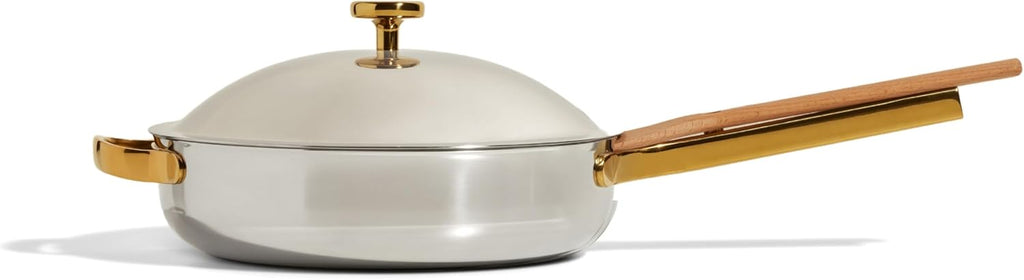 Our Place Titanium Always Pan Pro - 10.6' (2.8 Qt) No-Coating Nonstick Skillet | Tri-Ply Titanium & Stainless Steel | Safe for Oven, Induction & All Cooktops up to 750°F | Includes Spatula | Gold