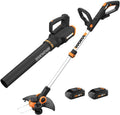 WORX 20V 12'' Cordless String Trimmer & 360 CFM Leaf Blower Combo, 2 Batteries & Charger Included, WG928