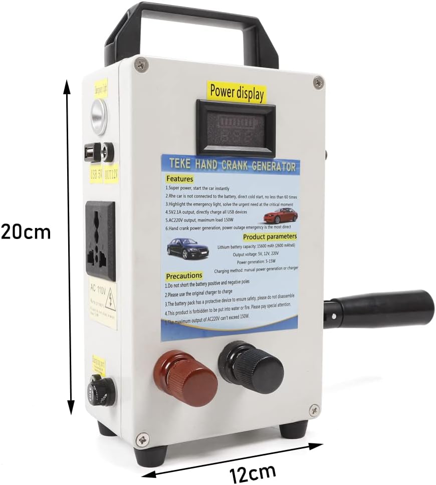 Hand Crank Charger Generator, Portable Emergency Power Supply with 15600mAh Battery, 150W Manual Power Supply Emergency Charger for Camping Outdoor Mobile Phone Computer Charging