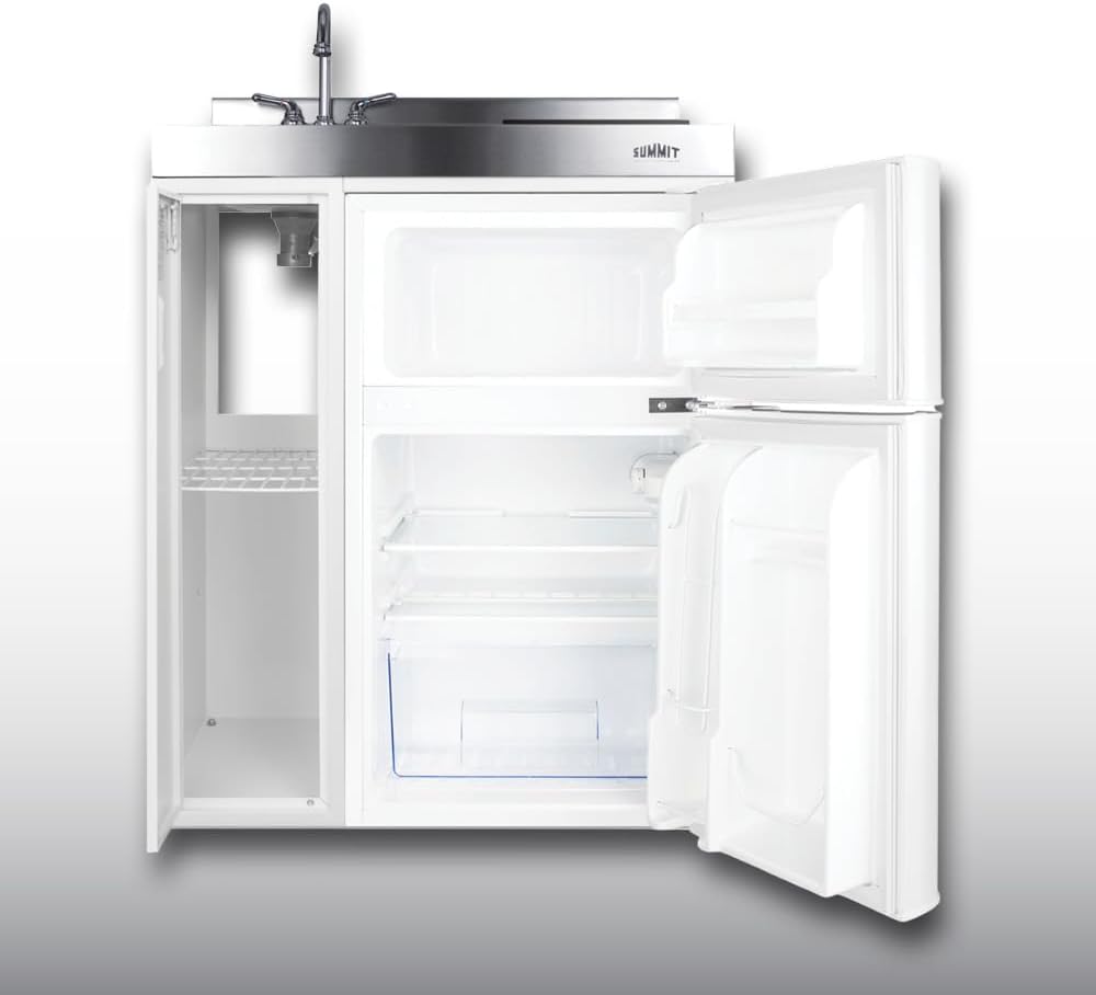 Summit 30' Wide All-In-One Kitchenette, 2-Door Refrigerator-Freezer, 2-Burner Induction Cooktop, Sink, and Storage, White- C30IND