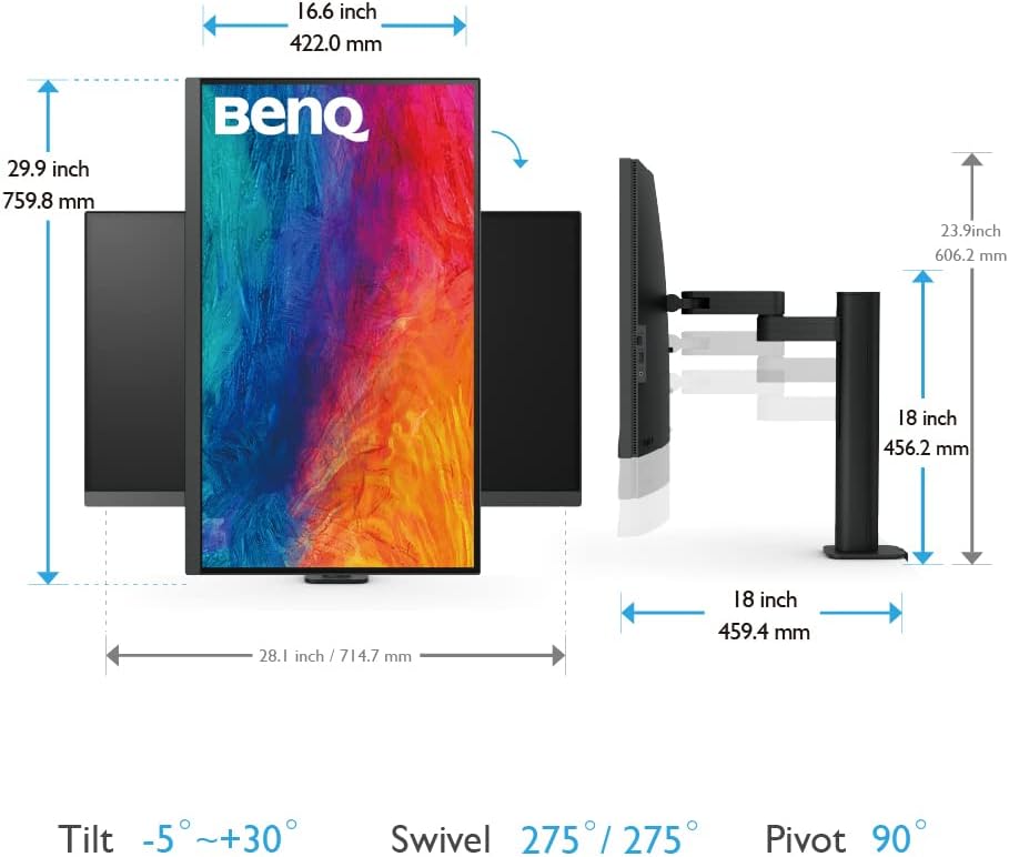 BenQ PD3205UA AQCOLOR 32' 4K UHD Ergo Arm Mac-Ready Monitor, 99% Rec.709 & sRGB, IPS, Built-in Ergo Mount, ICCSync, Uniformity, Delta E≤3, Factory-Calibrated, Pantone, USB-Hub, USB-C (90W)