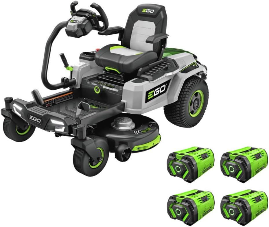 EGO Power+ Electric Riding Lawn Mower, 42' Deck with Zero Turn Radius, Includes (4) 56V 12.0Ah Batteries and Charger - ZT4205S