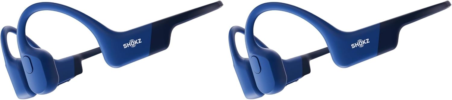 SHOKZ OpenRun, Bone Conduction Headphones,Open-Ear Bluetooth Wireless Sport Headphones for Running & Workout,Sweat Resistant, Long 8H Playtime,Mic,Hair Band-Standard-Blue (Pack of 2)