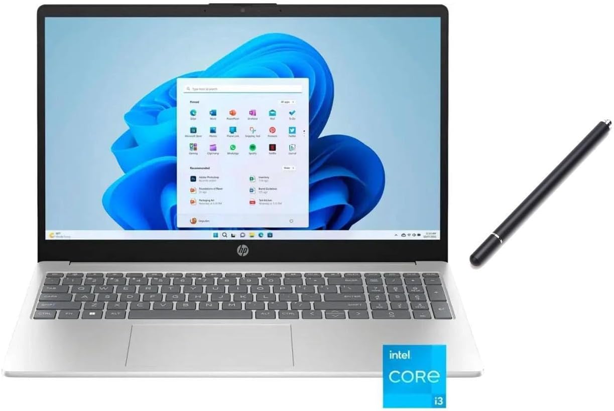 HP 15.6' HD Touch Screen Laptop | Intel Core i3-1215U (6 Cores, 8 Threads) | Intel UHD Graphics | Silver | 8GB RAM | 256GB SSD | Windows 11 S | Bundle with Stylus Pen