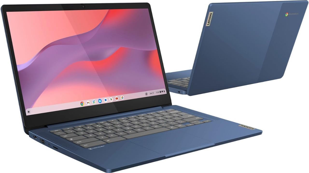 Lenovo Chromebook 14' Touchscreen Slim Laptop Business Student, 8-Core MediaTek Kompanio 520, 4GB RAM, 128GB Storage (64GB eMMC+64GB Card), WiFi 6, Long Battery, Chrome OS+MarxsolAccessory