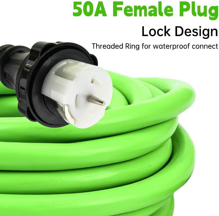 NEMA 14-50P to SS2-50R 50FT RV Generator Extension Cord 125/250V 50 Amp 14-50P Male Connector to SS2-50R Twist Lock Female RV Connector for RV EV Camper Generator