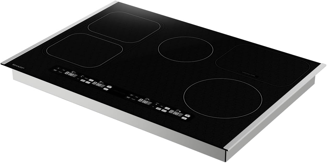 Sharp SCH3043GB 30' Induction Cooktop, Premium Glass, White LED Display, Individualized timers for each cooking zone, 4 cooking zones w/Simmer, Warm, & Melt presets, Residual heat indicator