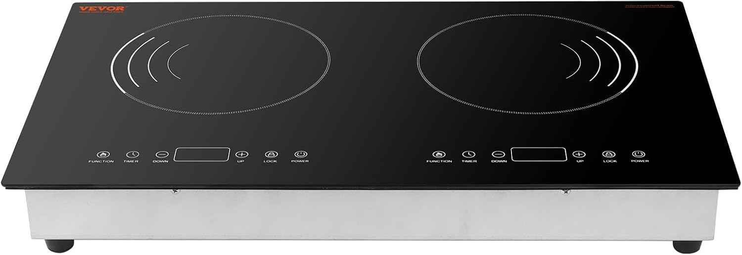 VEVOR Induction Cooktop, 1800W Electric Countertop Burner with 9 Power Settings, 2 Burner Touch Control Stove, Built-in Induction Cooktop, Include 99-Min Timer, Child Safety Lock, Glass Surface