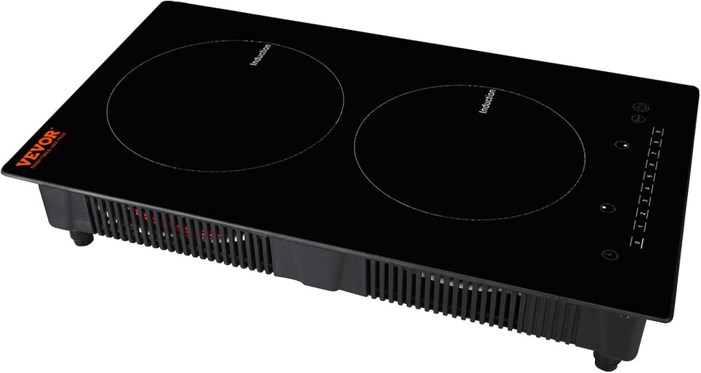 VEVOR Electric Cooktop, 2 Burners, 12'' Induction Stove Top, Built-in Magnetic Cooktop 1800W, 9 Heating Level Multifunctional Burner, LED Touch Screen w/Child Lock & Over-Temperature Protection