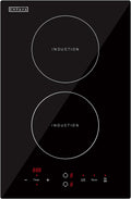 Empava Electric Stove Induction Cooktop Vertical with Dual Burners Vitro Smooth Surface 120V, 12 Inch, Black Ceramic Glass