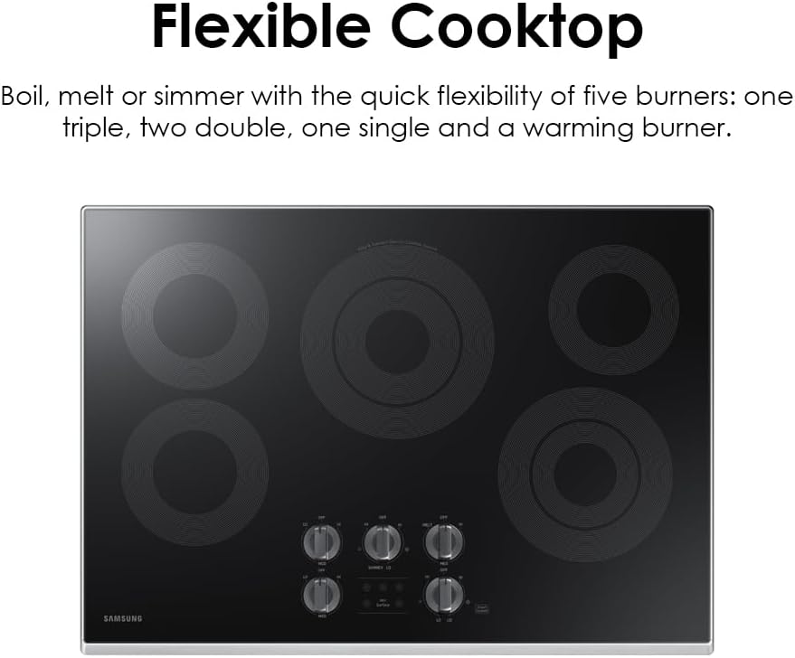 SAMSUNG 30' Built In Smart Electric Cooktop with 5 Elements, Stainless Steel, NZ30K6330RS/AA