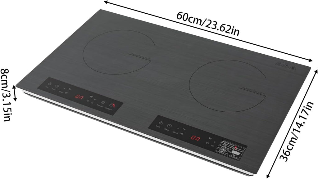Double Induction Cooktop 24 Inch, 4000W 2 Burners Electric Cooktop with Hot Plate, Portable Induction Cooker with Timer and Child Safety Lock, Temperature Adjustable Stove Top with LED Display