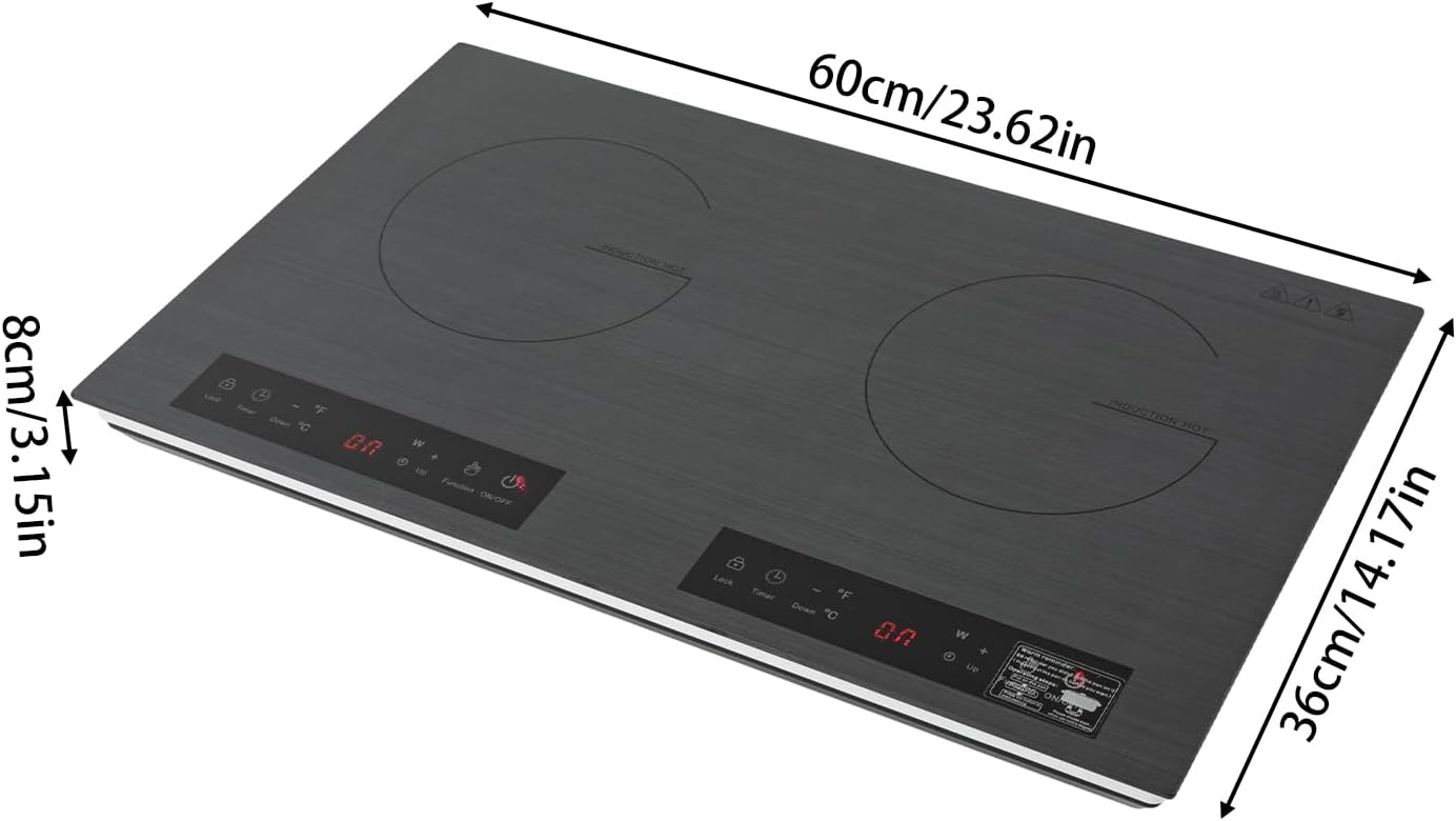 Double Induction Cooktop 24 Inch, 4000W 2 Burners Electric Cooktop with Hot Plate, Portable Induction Cooker with Timer and Child Safety Lock, Temperature Adjustable Stove Top with LED Display