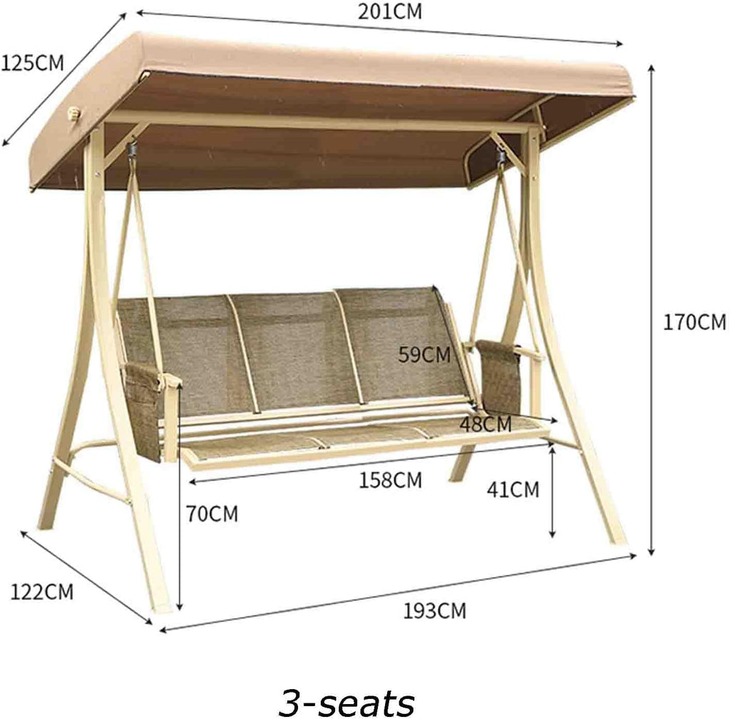 2-seat Outdoor Swing, Wrought Iron Rocking Chair, Balcony Hanging Chair, Frame Structure with Rotatable Canopy Porch Swing (Three Persons)