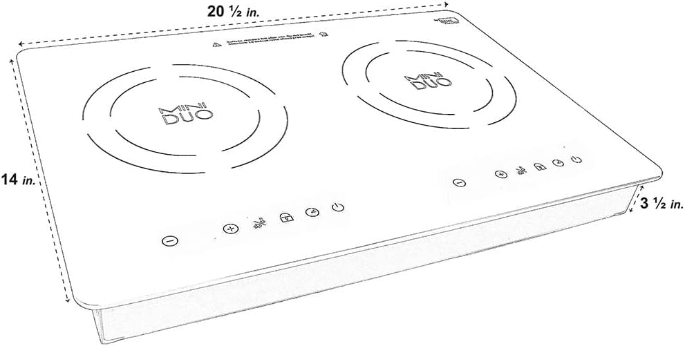 True Induction MD-2B 20 inch Built-in Mini Duo Induction Glass-Ceramic Cooktop, 1750W, UL858 Certified