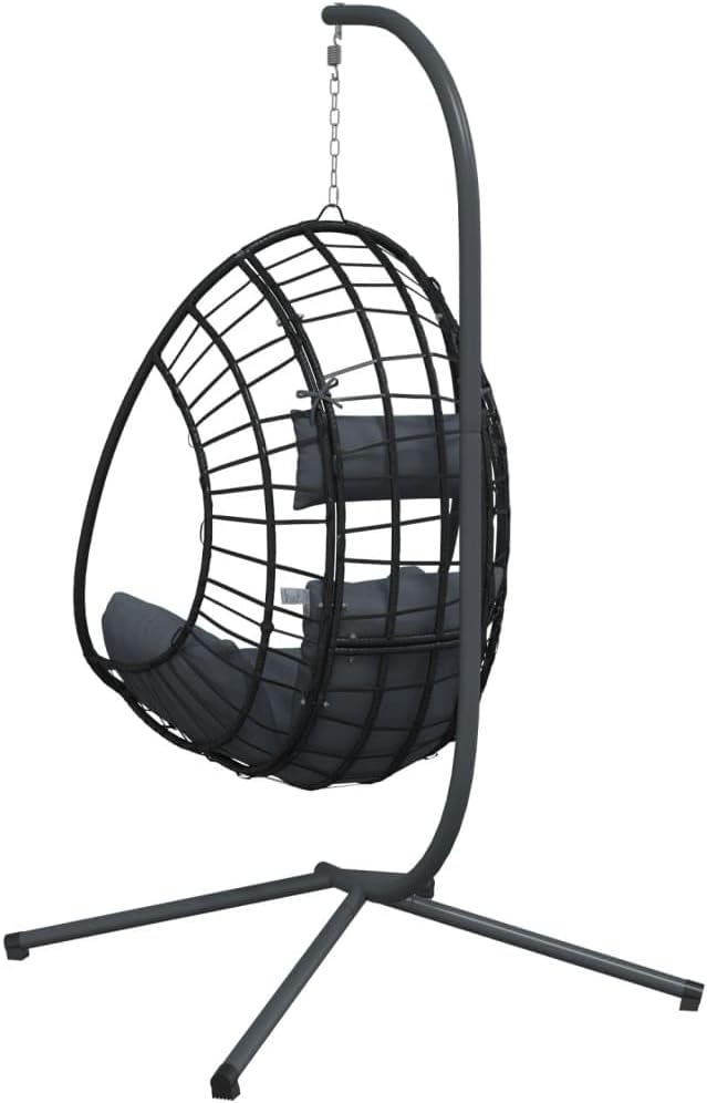 vidaXL Hanging Egg Chair Anthracite Rattan Large Removable Covers