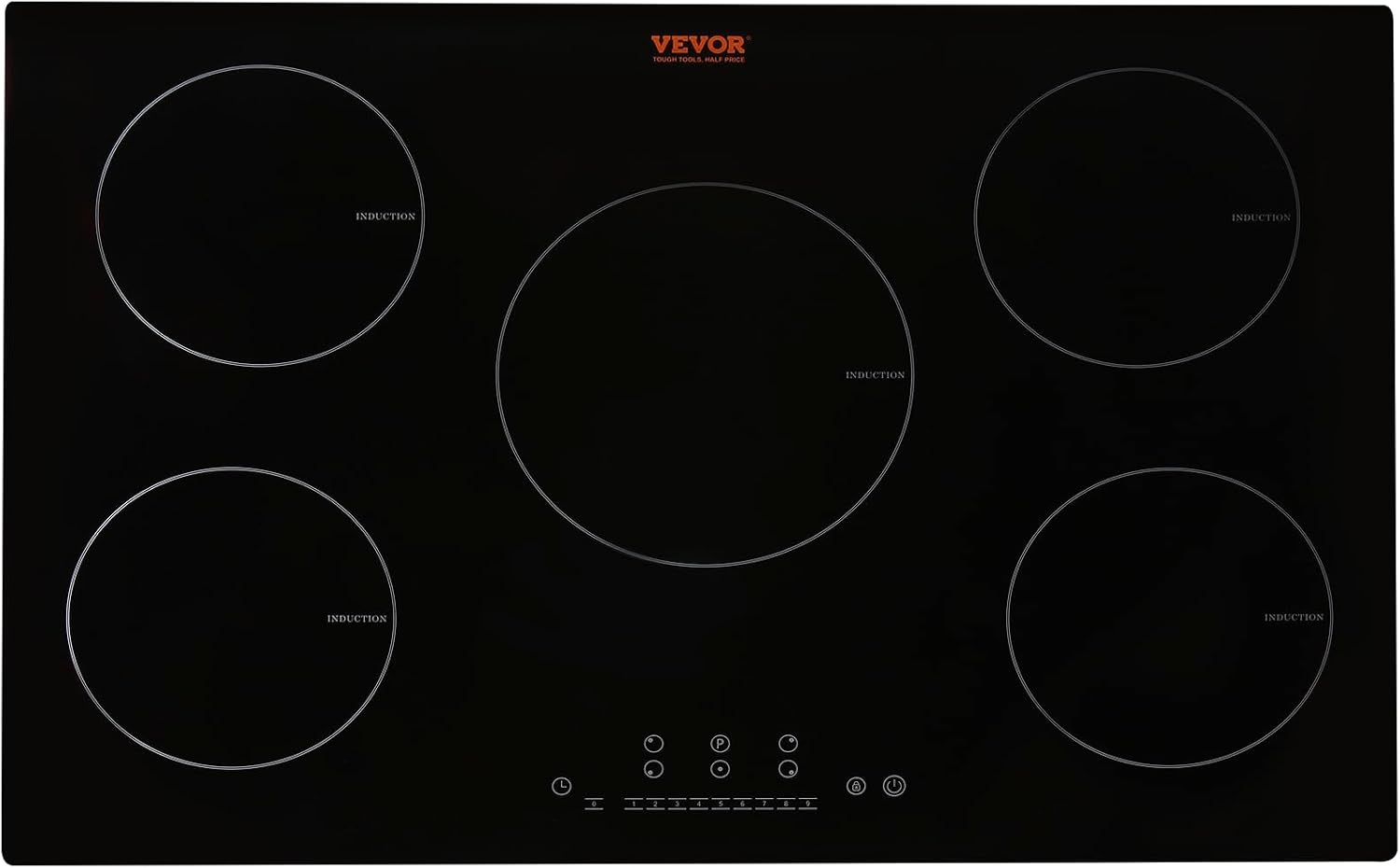 VEVOR Built-in Induction Electric Stove Top 30 Inch,5 Burners Electric Cooktop,9 Power Levels & Sensor Touch Control,Easy to Clean Ceramic Glass Surface,Child Safety Lock,240V