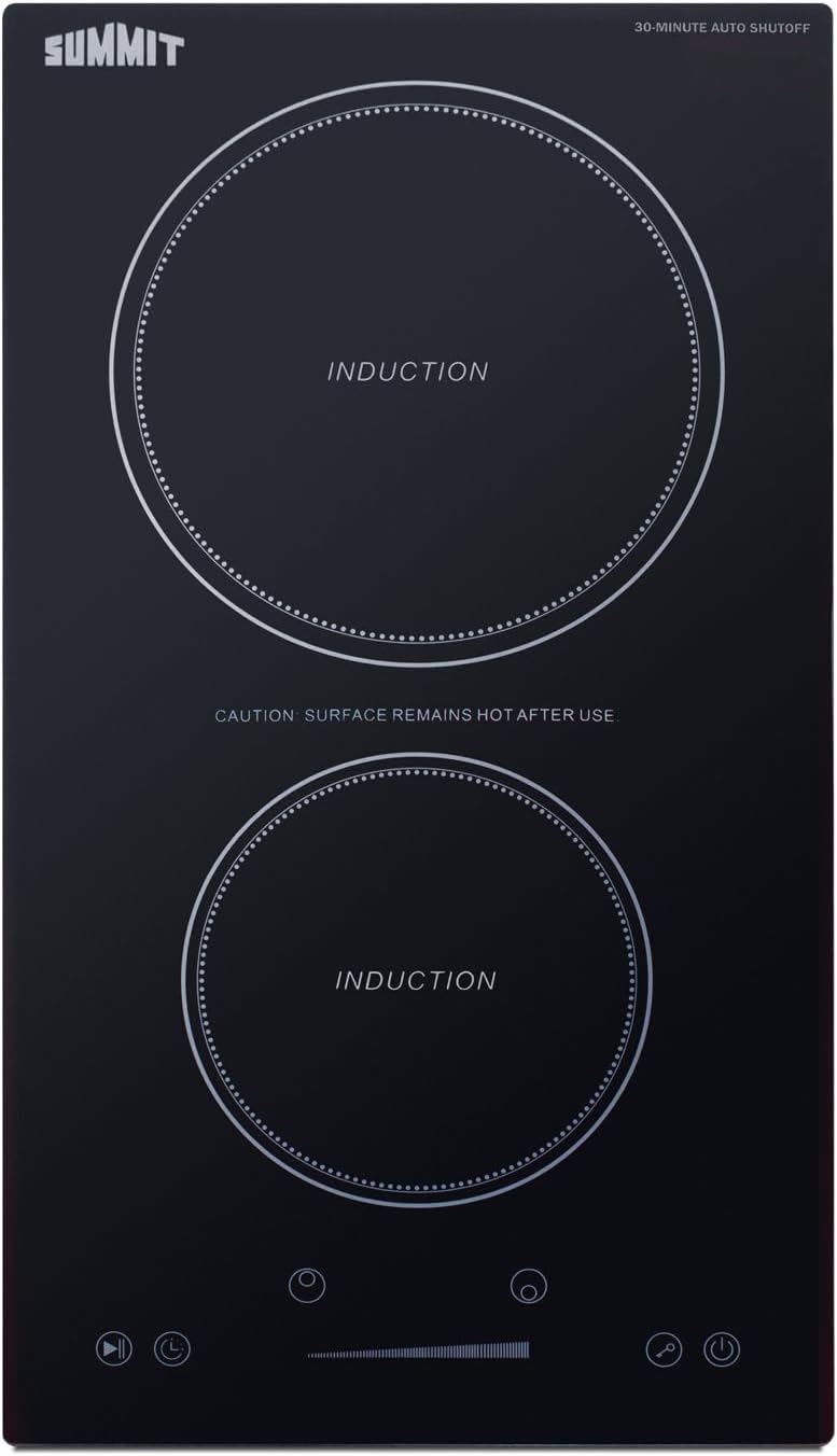 Summit 12' Induction Cooktop, 2 Cooking Zones, 208-240V Electric Cooktop With 30-Minute Safety Shutoff, ADA Compliant Design, Black - SINCH230V2B