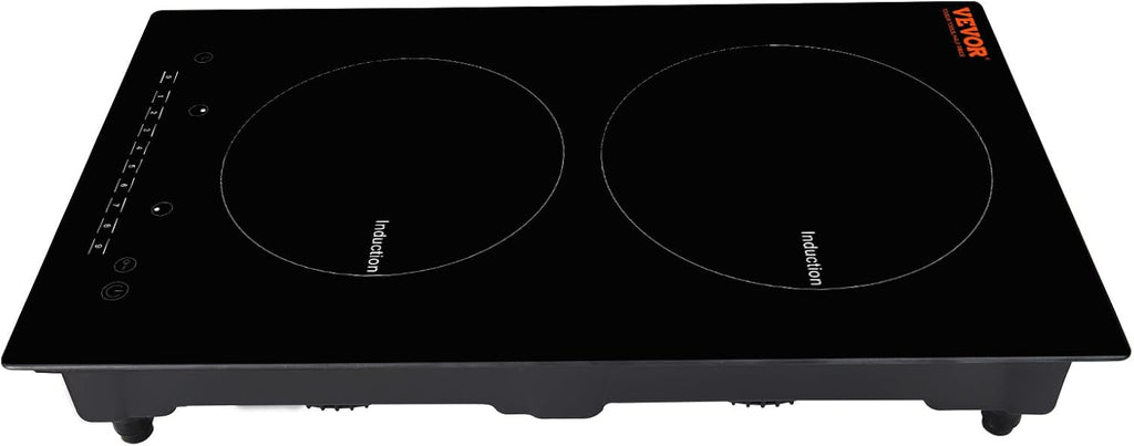 VEVOR Electric Cooktop, 2 Burners, 12'' Induction Stove Top, Built-in Magnetic Cooktop 1800W, 9 Heating Level Multifunctional Burner, LED Touch Screen w/Child Lock & Over-Temperature Protection