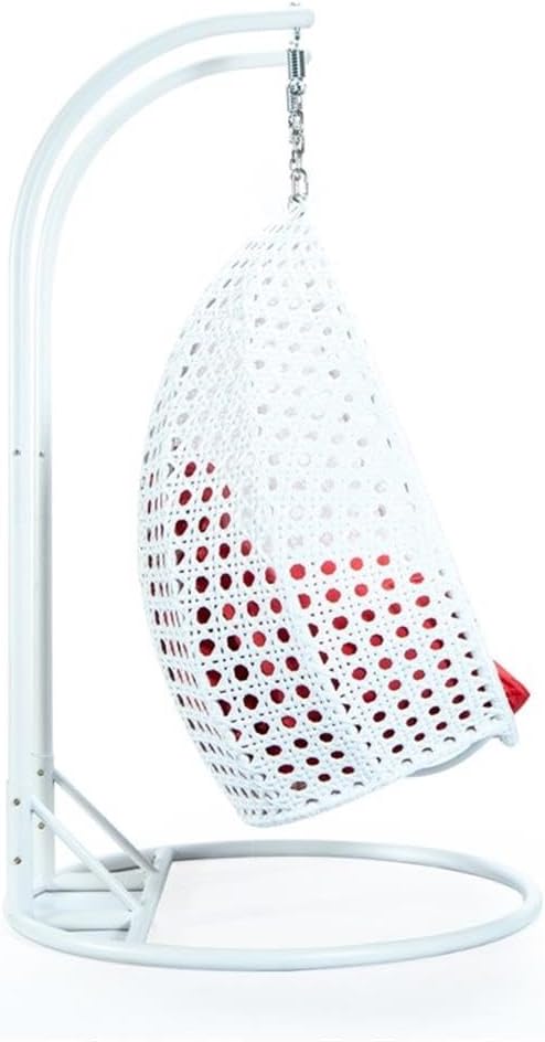 LeisureMod 2 Person Hanging Egg Chair, Indoor Outdoor Patio Lounge Swing with White Stand & UV-Resistant Cushions, Hammock Chair for Bedroom & Garden, Red