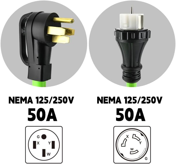 NEMA 14-50P to SS2-50R 50FT RV Generator Extension Cord 125/250V 50 Amp 14-50P Male Connector to SS2-50R Twist Lock Female RV Connector for RV EV Camper Generator