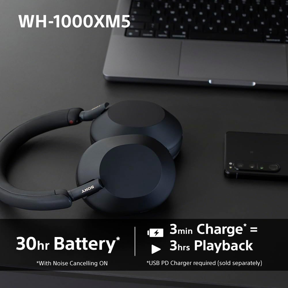 Sony Noise Canceling Wireless Headphones - 30hr Battery Life - Over-Ear Style - Optimized for Alexa and Google Assistant - Built-in mic for Calls - WH-1000XM5B.CE7 - Limited Edition - Charcoal Black