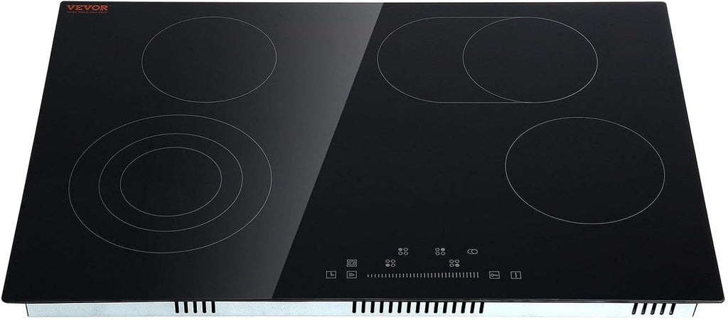 VEVOR Built in Electric Stove Top, 30 inch 4 Burners Ceramic Cooktop, 240V Glass Radiant Cooktop with Sensor Touch Control, Timer & Child Lock Included, 9 Power Levels for Simmer Steam Slow Cook Fry